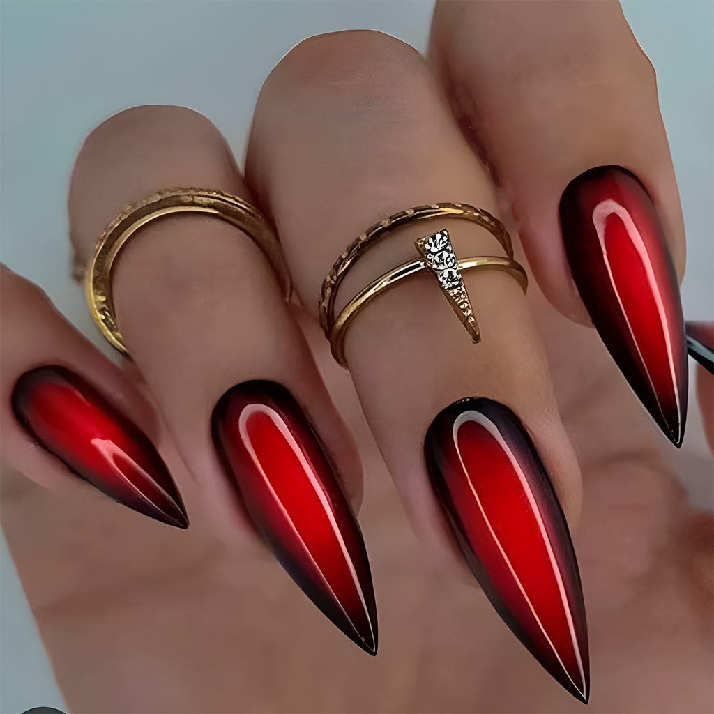 False Nails by Bling Art Red Black Ballerina Coffin Acrylic 24 Fake Lo