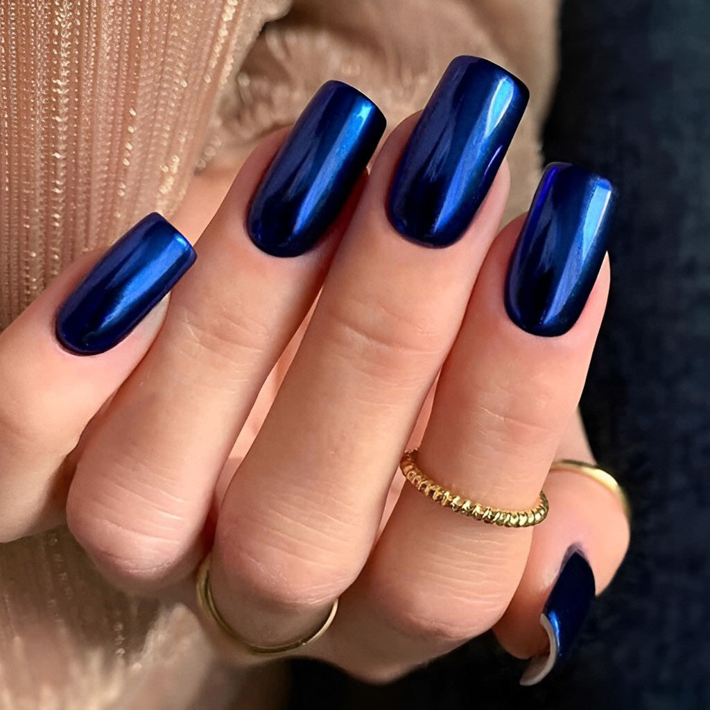 Square Blue Metallic Nails