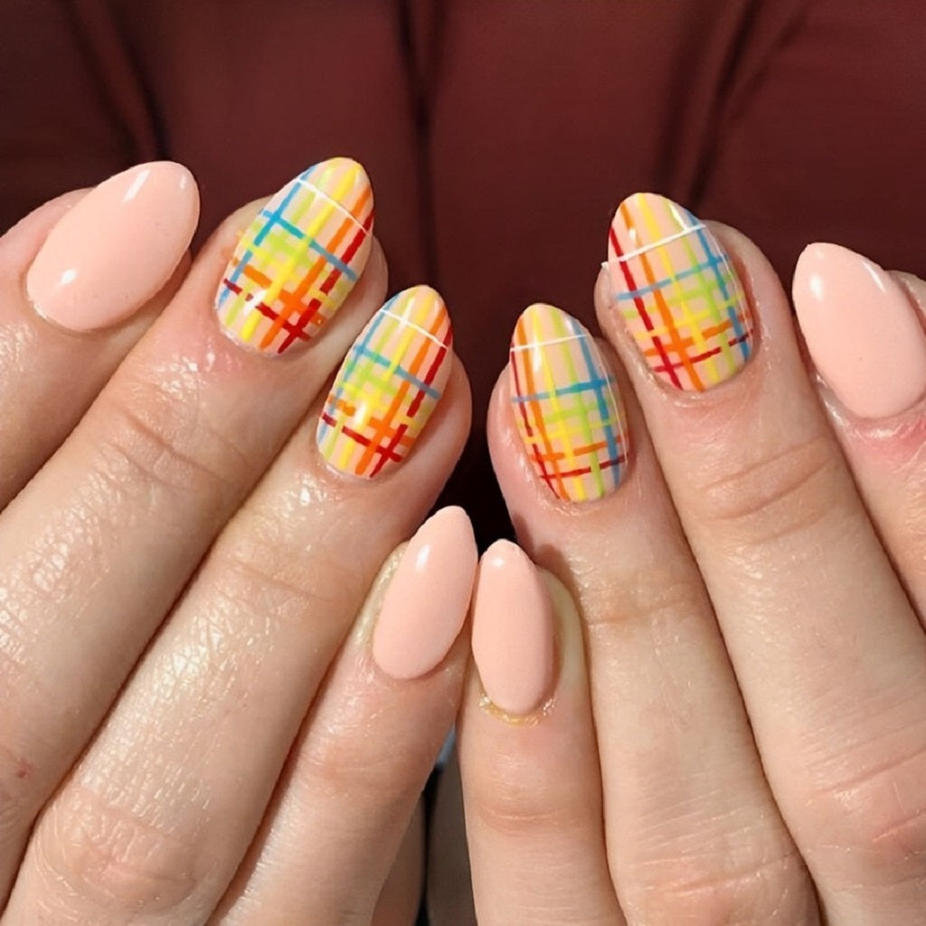 Summer Pride Rainbow Plaid Nails
