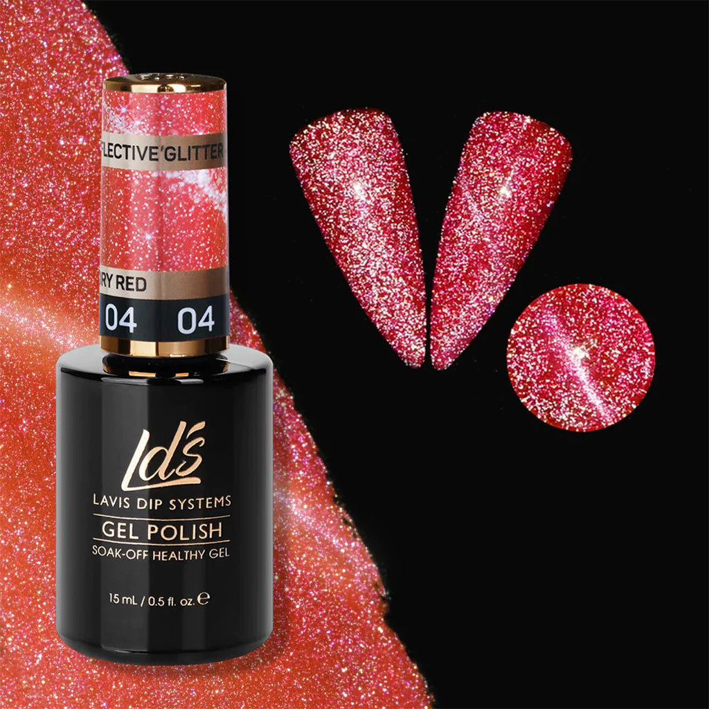 LDS 4 Rory Red Gel Polish - Reflective Glitter Cat Eyes