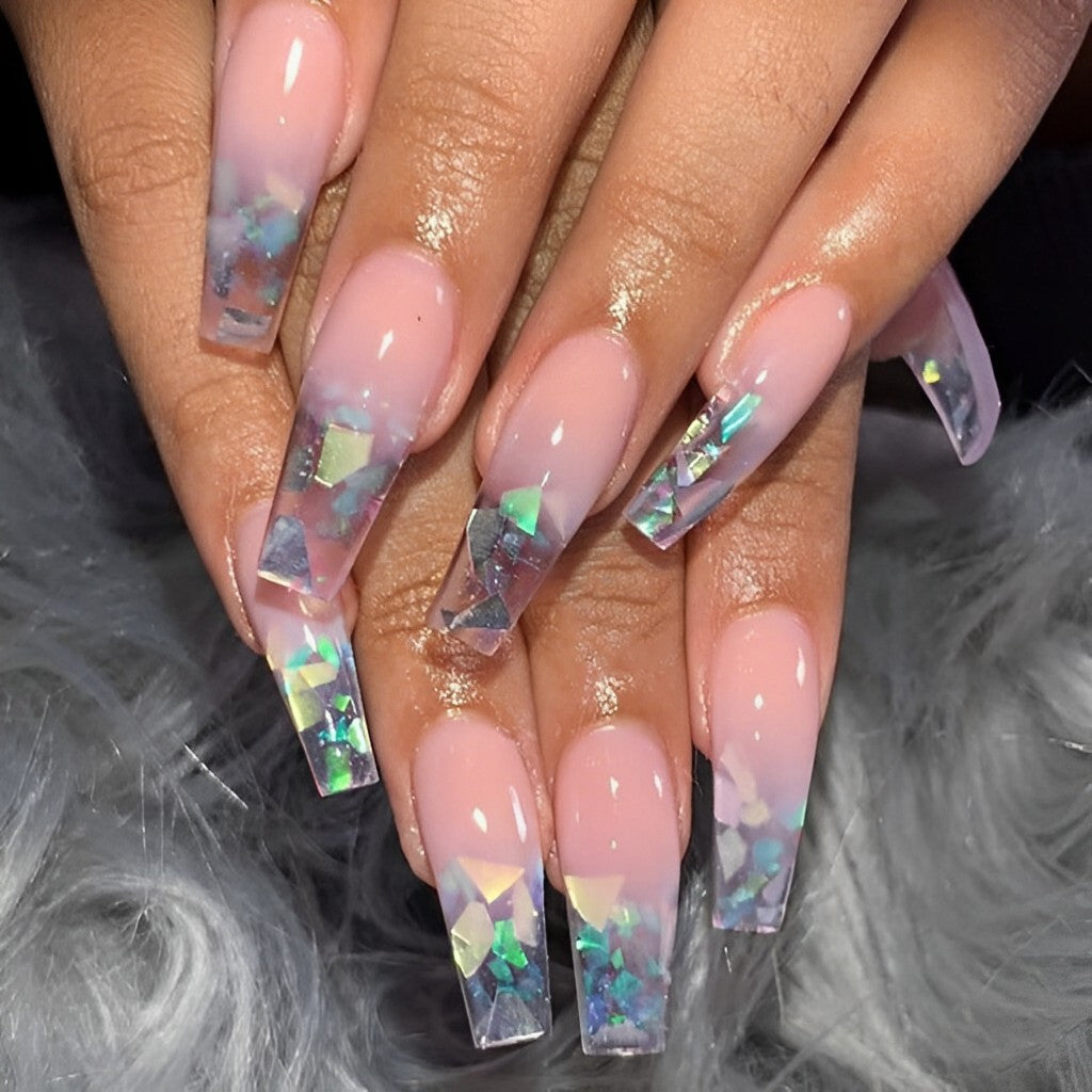 Transparent Acrylic Tips with Holographic Shattered Glass