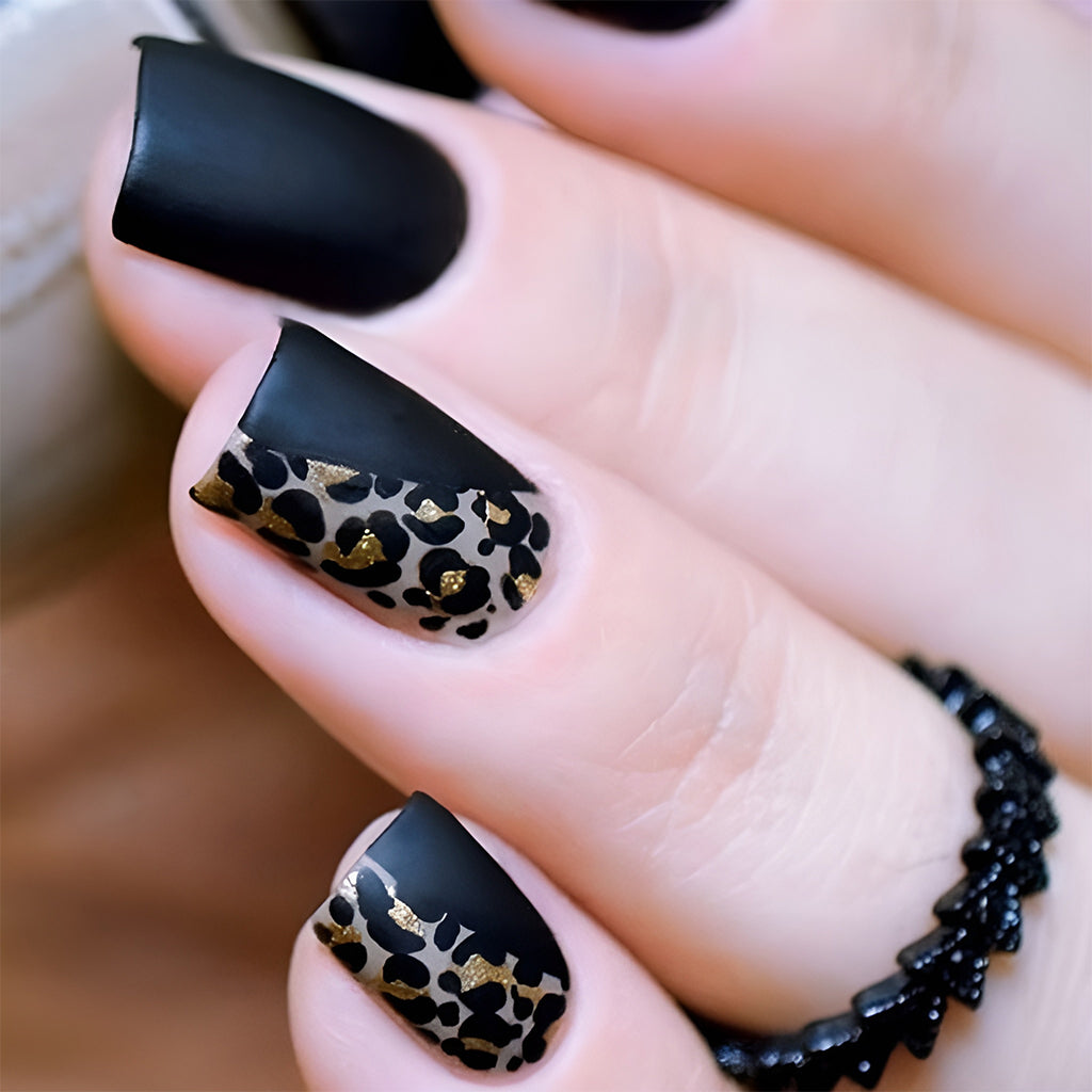 Velvet Black with Gold Leopard Prints