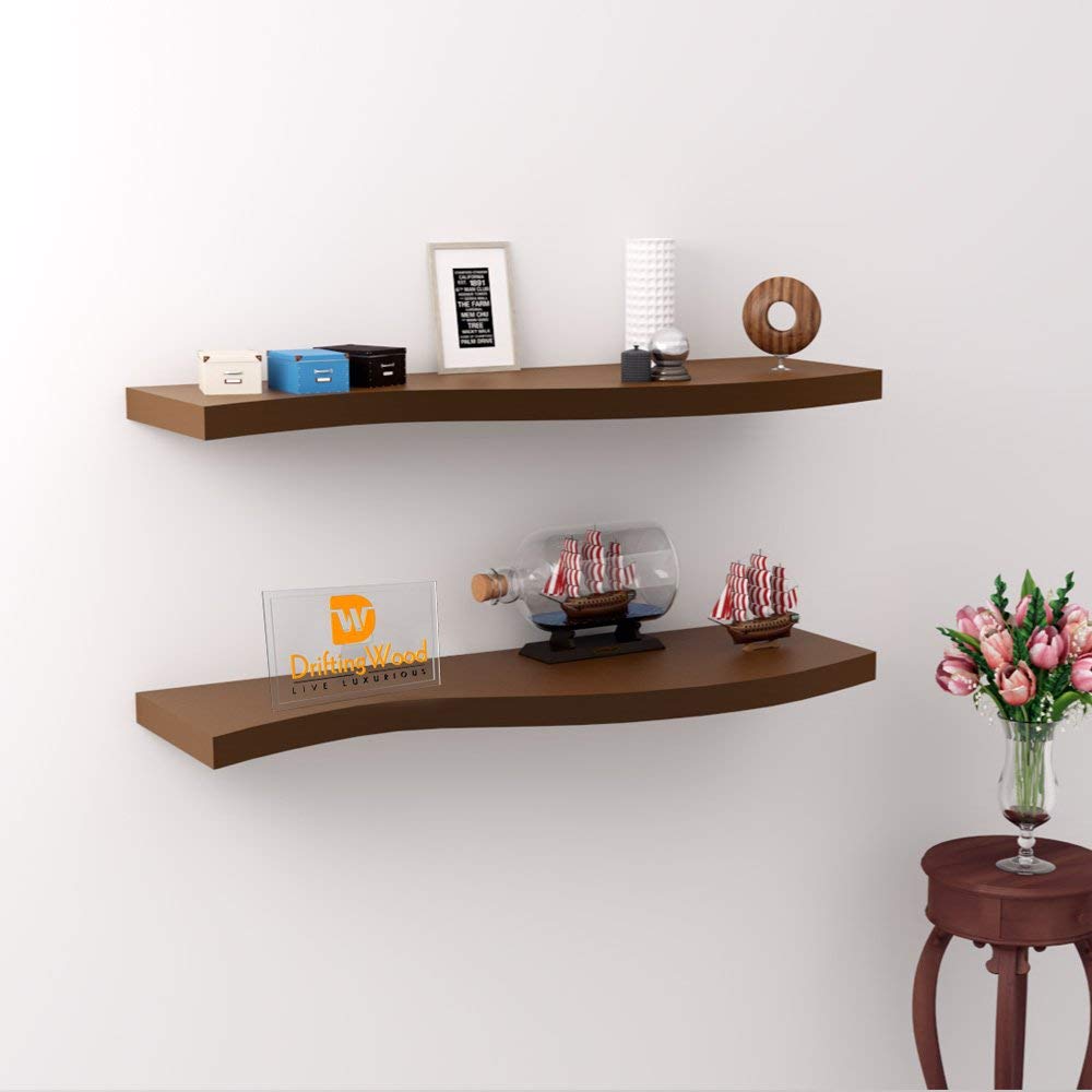 Driftingwood Curved Floating Wall Shelves Rack Set Of 2 Brown