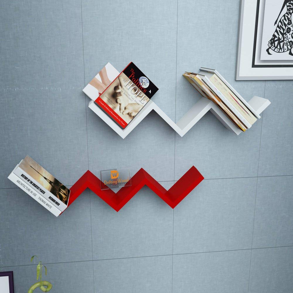 Driftingwood Set Of 2 W Shape Wall Mount Zigzag Wall Shelf Red Whi