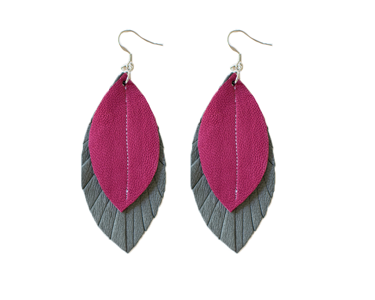 Two-Tone Feather Earrings - Grey + Rose – Petite Palm