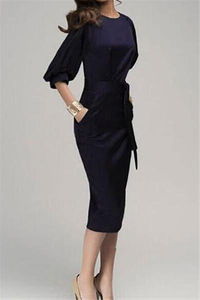 navy pencil dress with sleeves