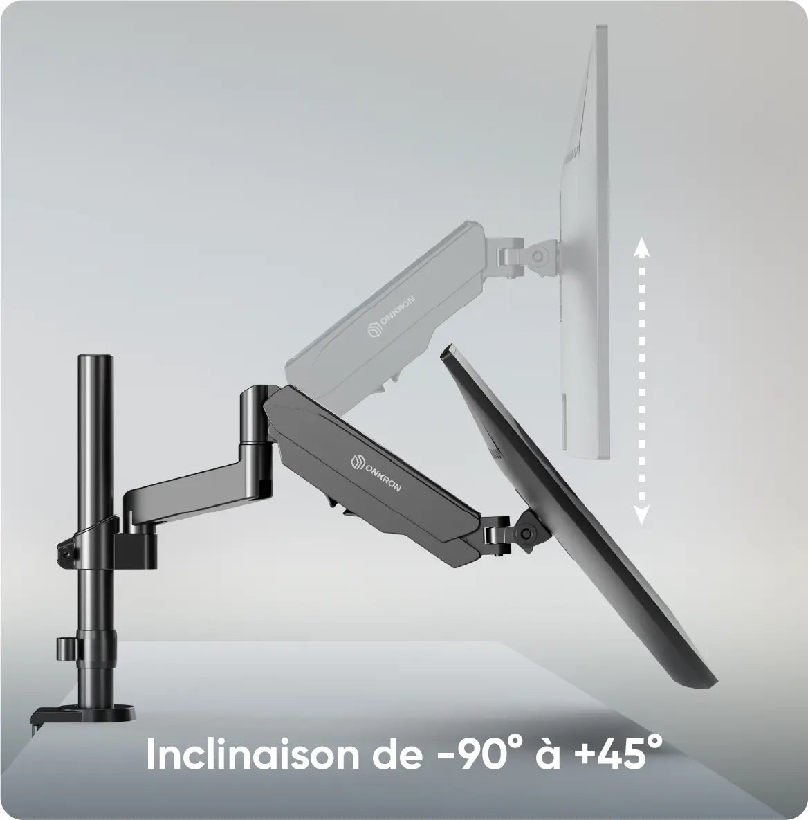 Inclinaison de -90° à +45° Inclinaison de +90° à -45°