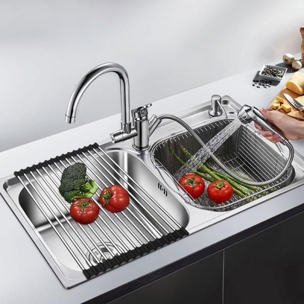 Multifunction Roll Up Dish Drying Rack Folding Wash Drainer Tray Folding Stainless Steel Drain Rack Kitchen Sink Shelf