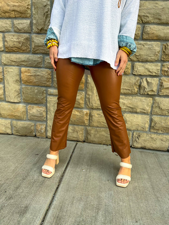 Faux Leather Crop Flare Legging in Cocoa – Bunny and Babe Winnetka