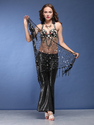 Egyptian Teardrop Wave With Coins & Paillettes Hip Scarf for Belly Dance -  Dahlal Internationale