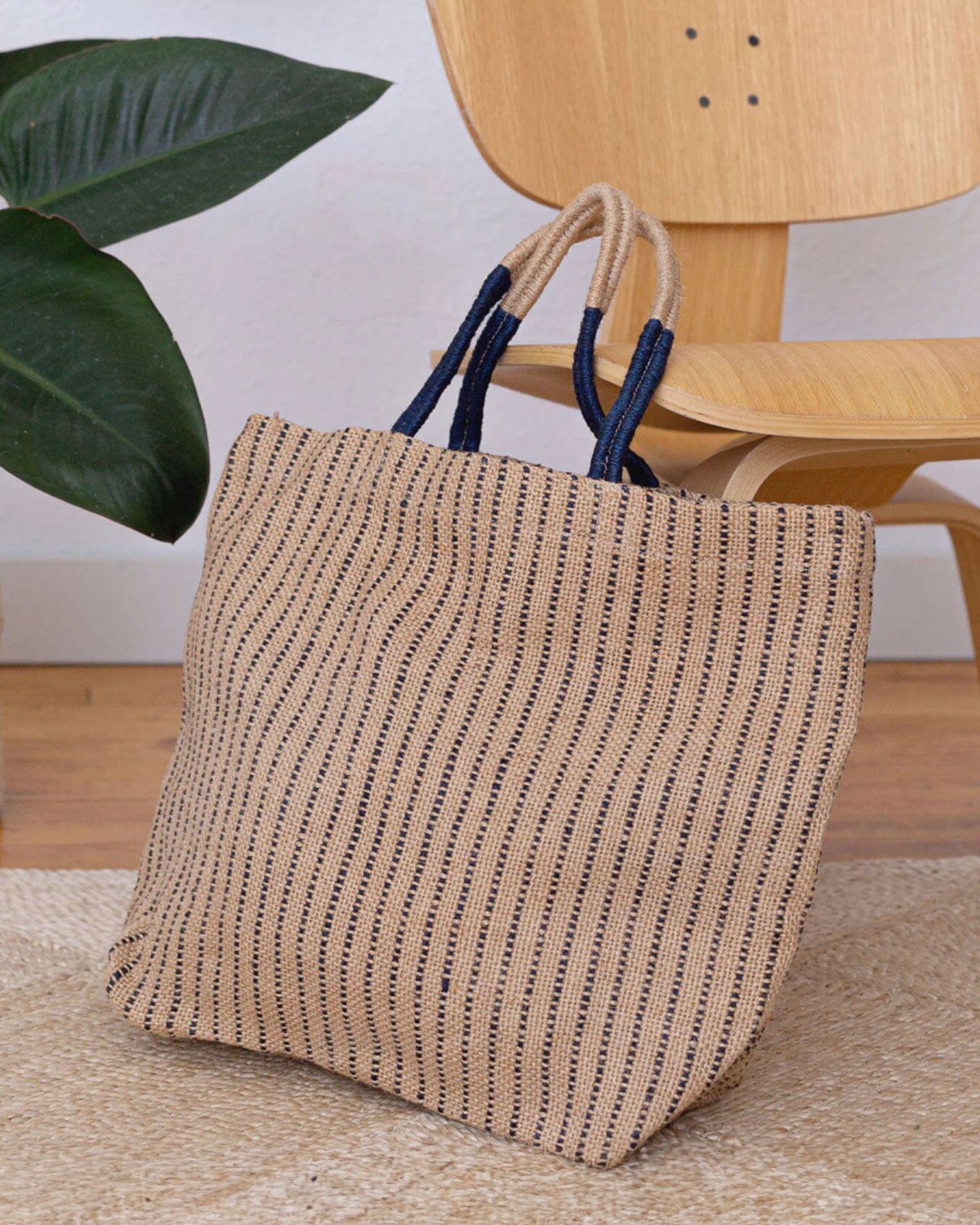 Jute Shopper - Indigo Stripes