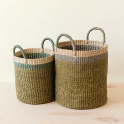 Olive Floor Baskets with Handles Set