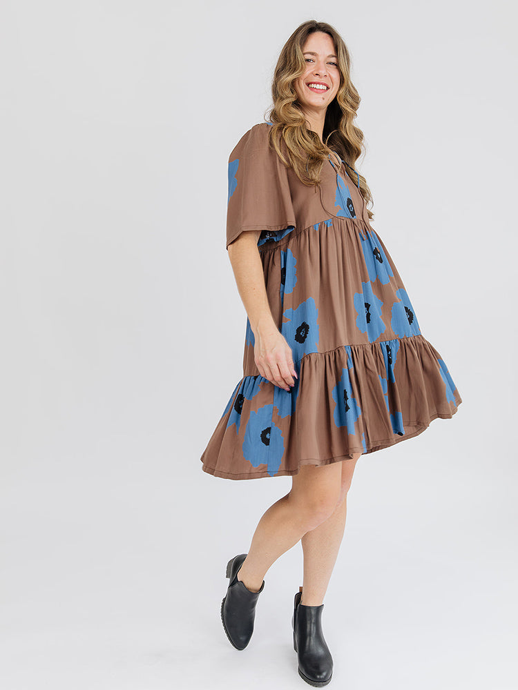 Adelaide Dark Oak Tiered Tencel Mini Dress