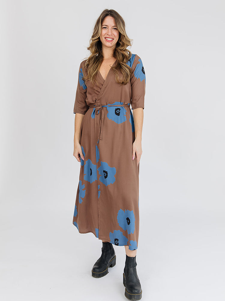 Aditi Dark Oak Tencel Wrap Dress