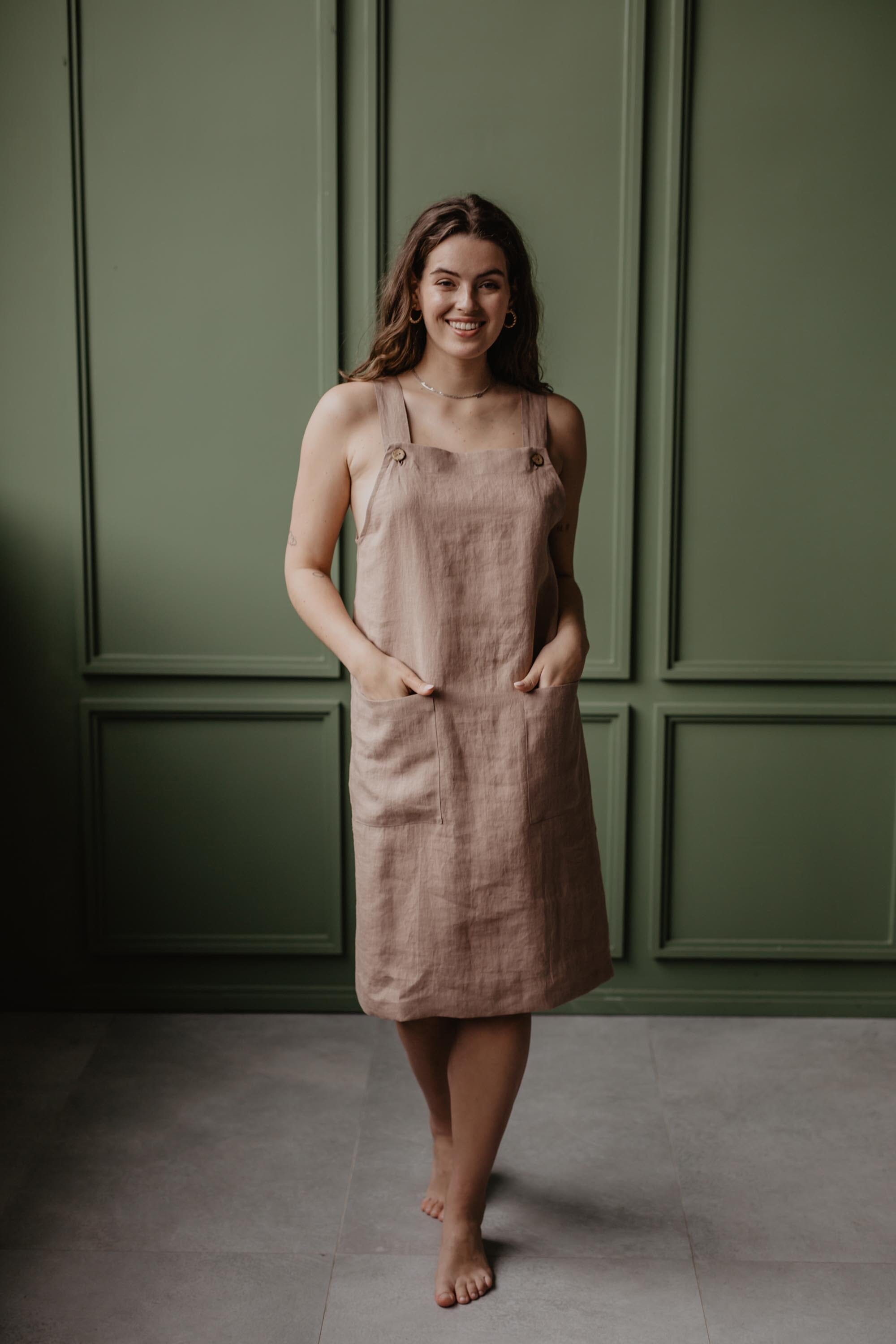 Jade Linen Apron Dress