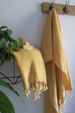 Waffle Weave Turkish Towel - Mustard