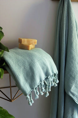 Waffle Weave Turkish Towel - Powder Blue