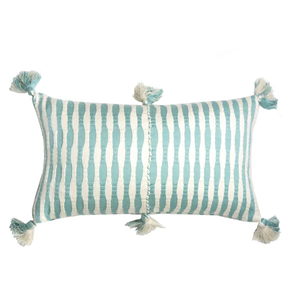 Antigua Lumbar Pillow - Faded Aqua Striped