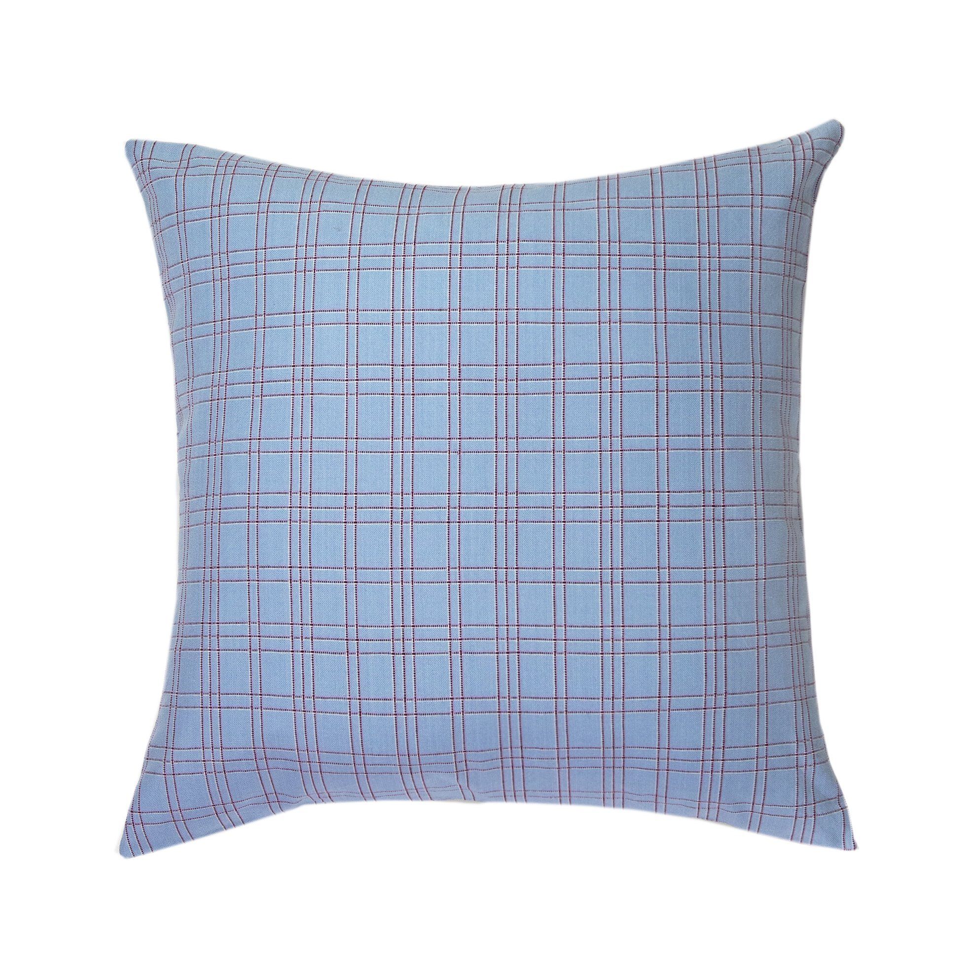 Chiapas Plaid Throw Pillow - Light Blue