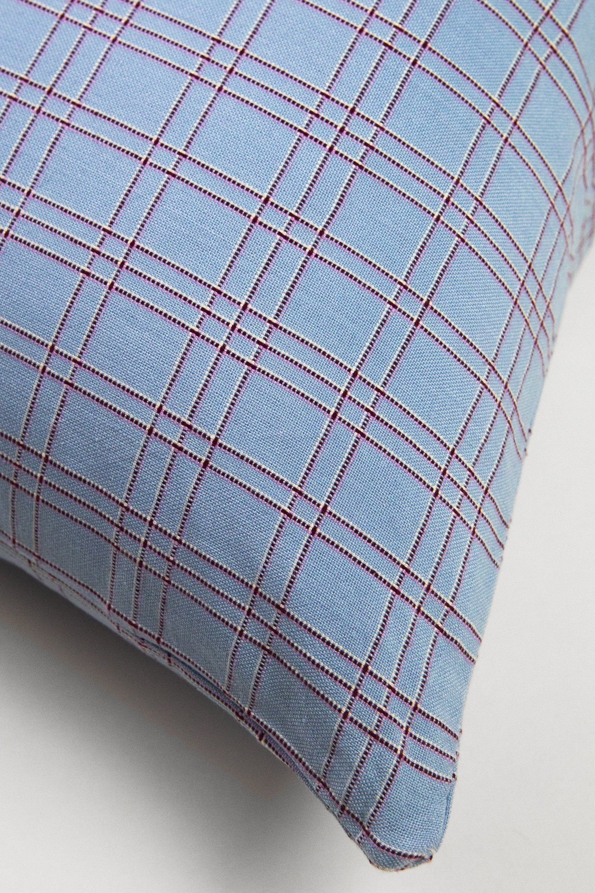 Chiapas Plaid Throw Pillow - Light Blue