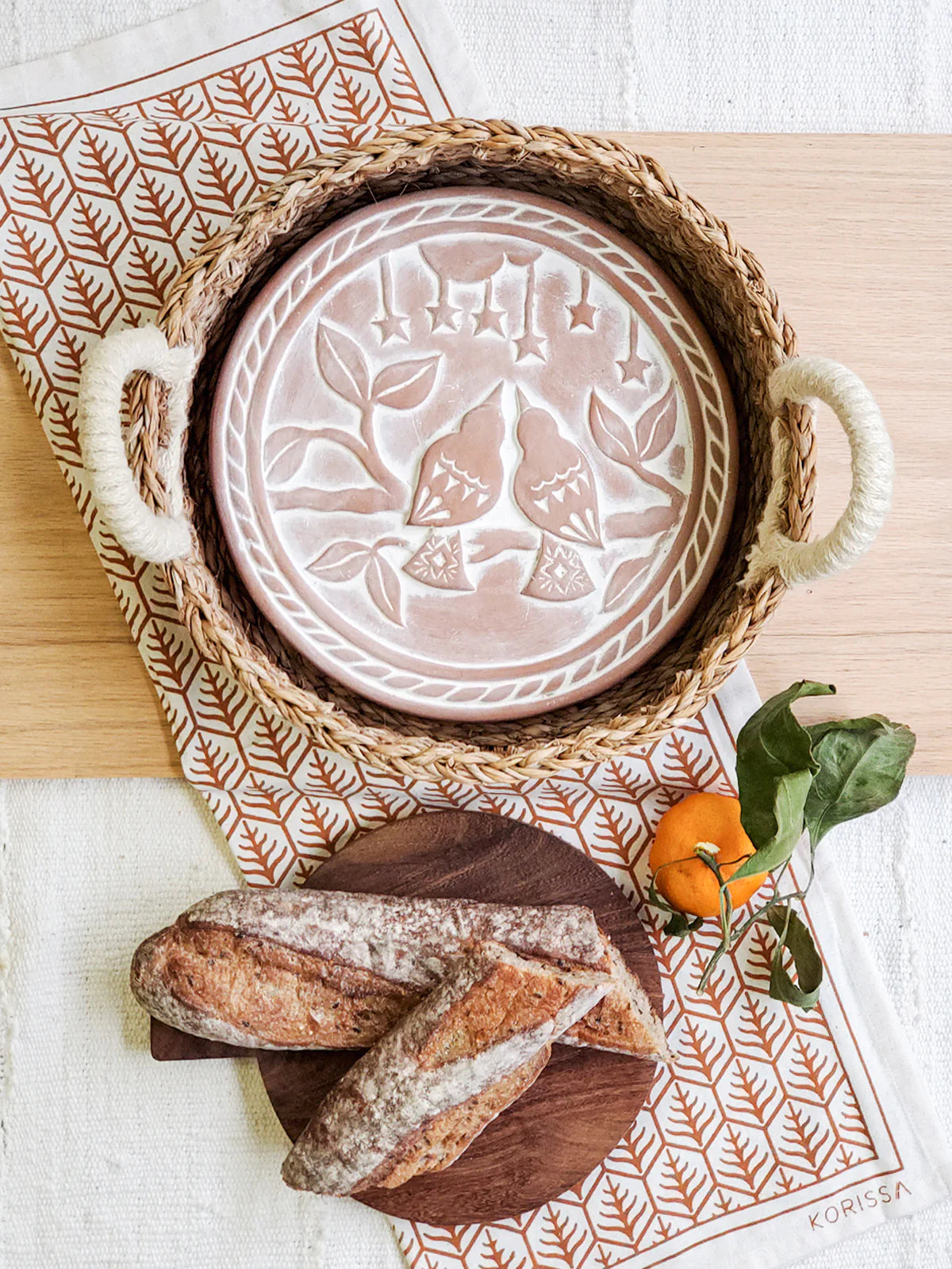 Bread Warmer + Basket - Lovebirds Round