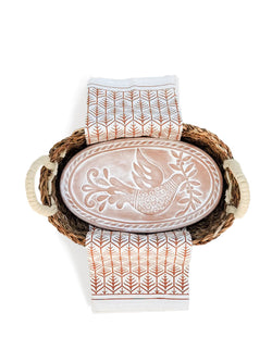 Bread Warmer + Basket with Tea Towel - Bird Oval Serving Trays + Boards Korissa Light Brown 