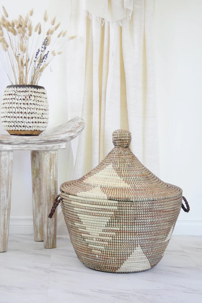 Brown and Cream Triangle Design Basket