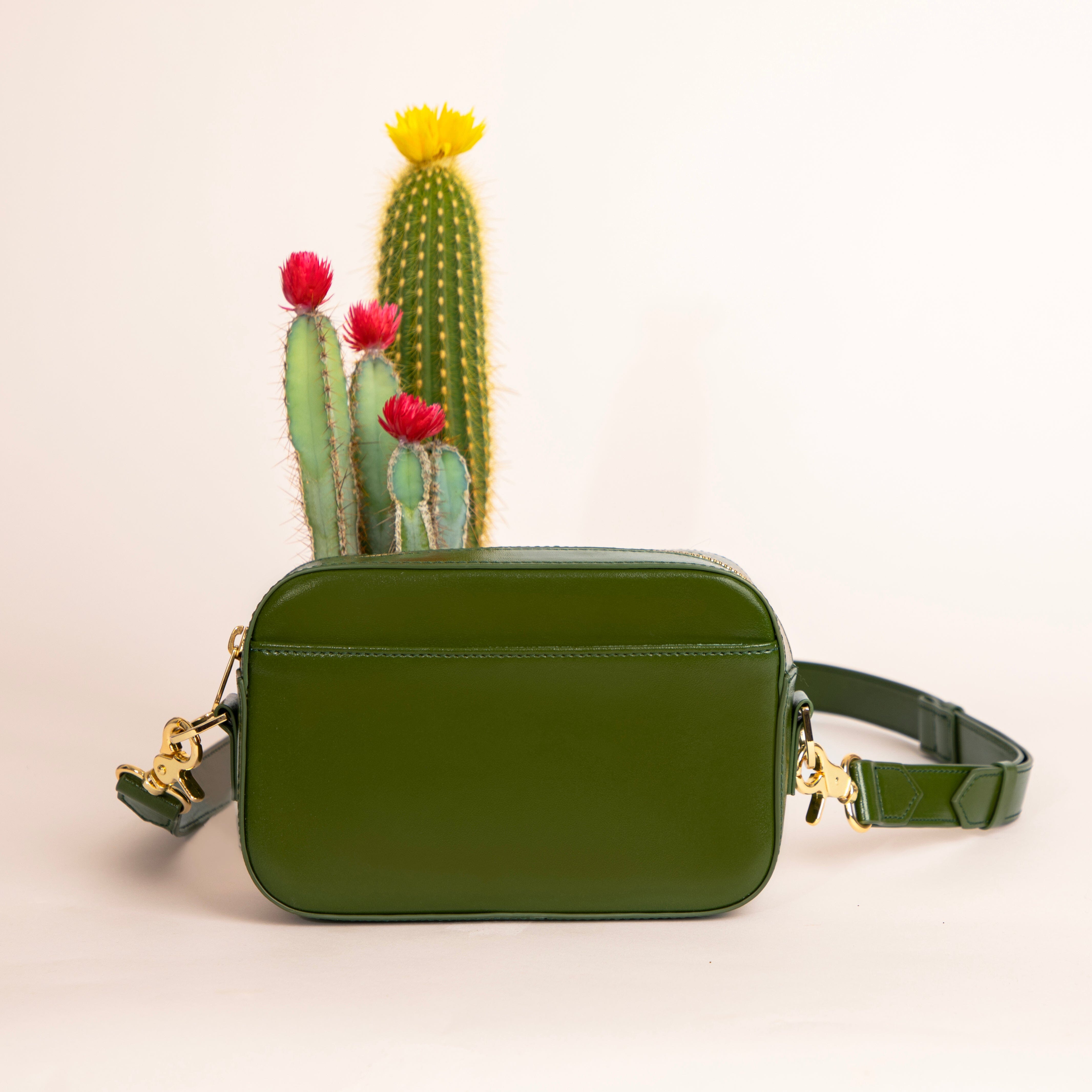 Cactus Leather Crossbody Camera Bag