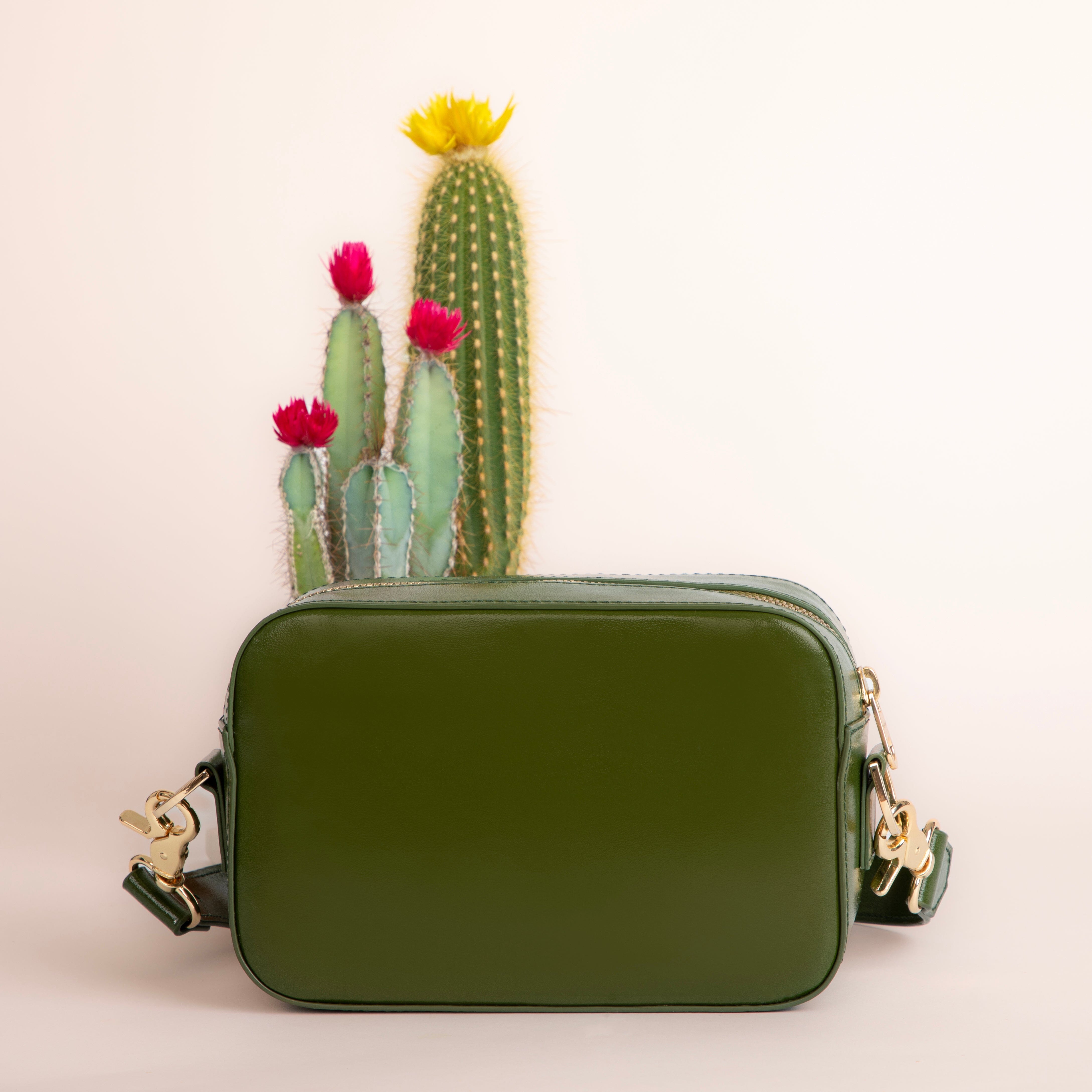 Cactus Leather Crossbody Camera Bag