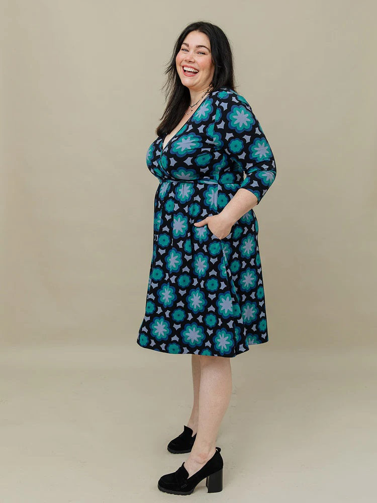 Callie Mod Teal Long Sleeve Wrap Dress