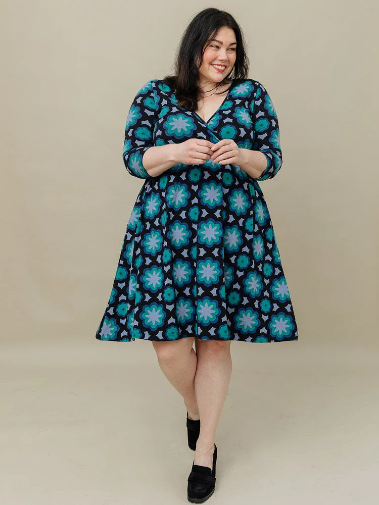 Callie Mod Teal Long Sleeve Wrap Dress