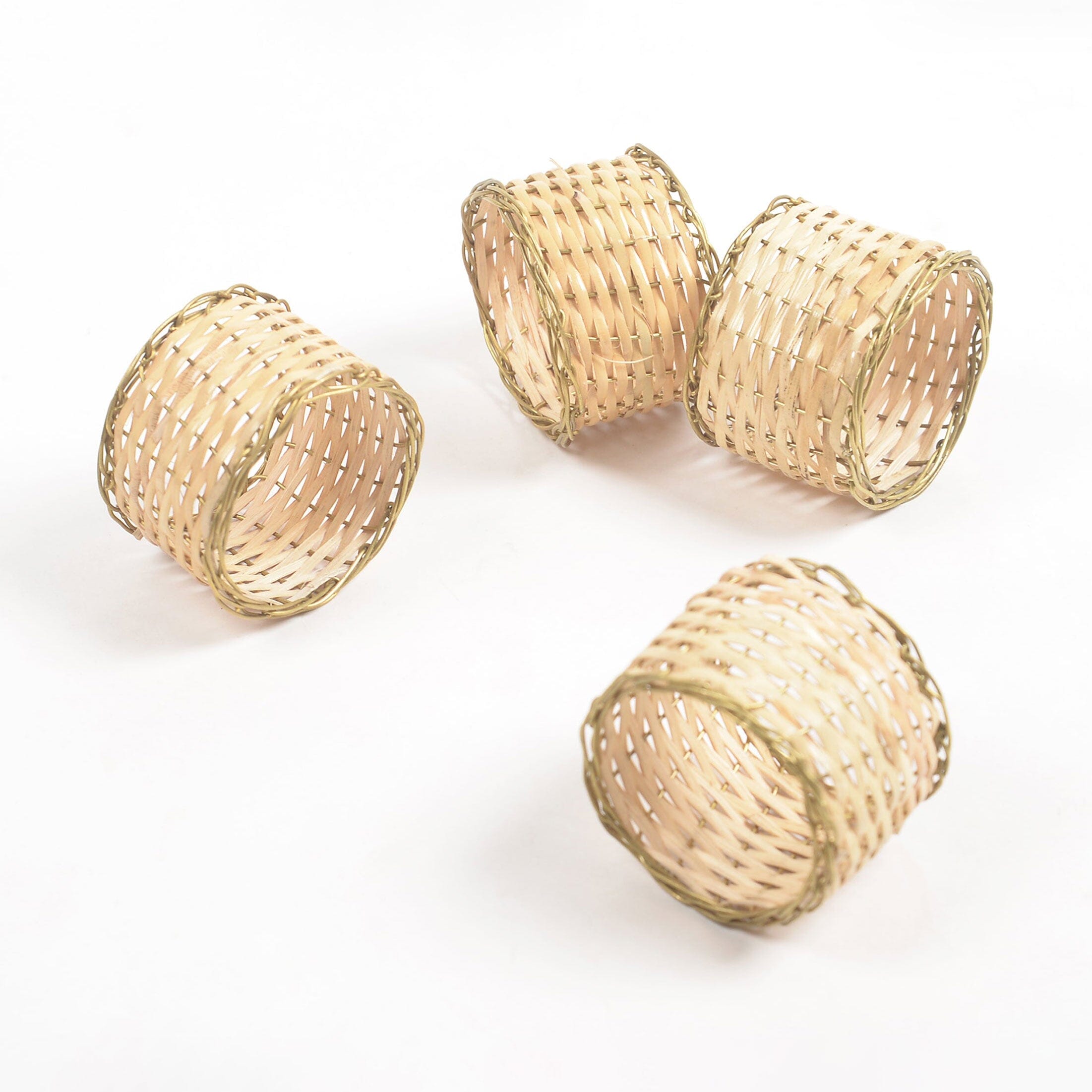 Cane & Brass Napkin Ring Set