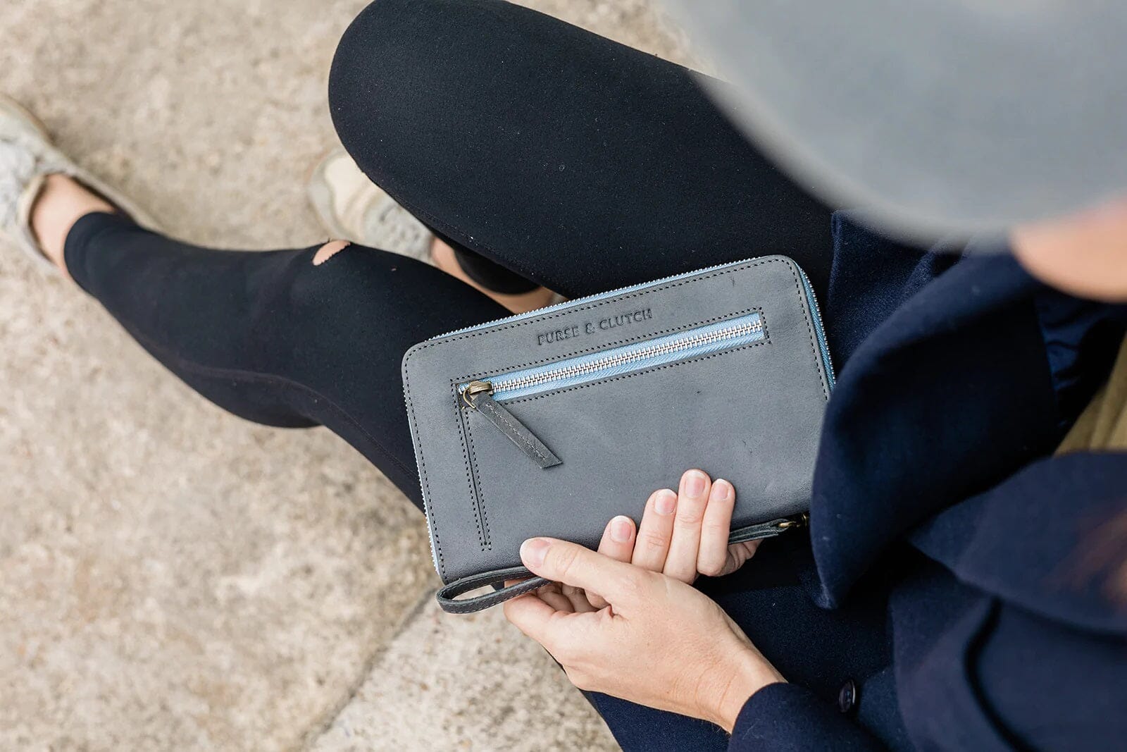 Charcoal Zipper Wallet Wristlet