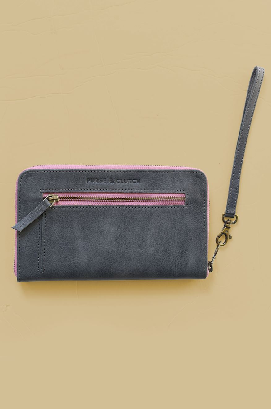 Charcoal Zipper Wallet Wristlet