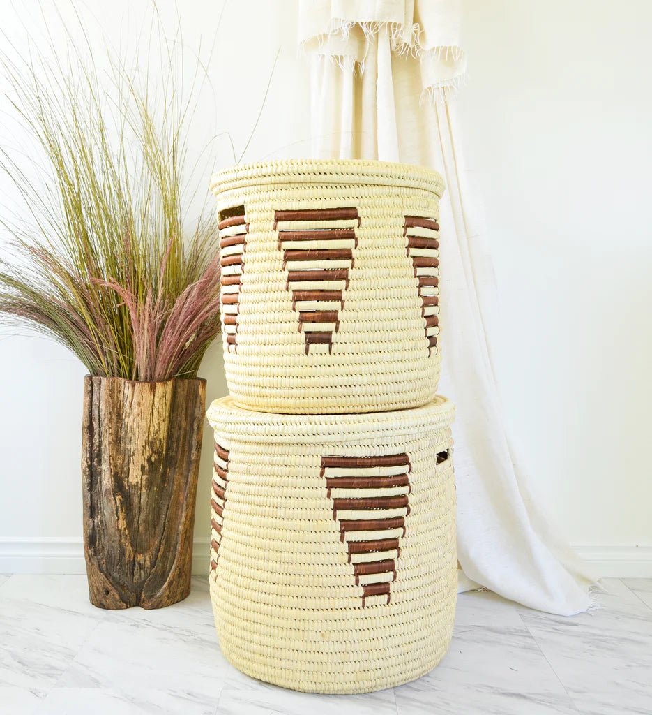 Chestnut Arrow Doum Palm Hamper Basket Set