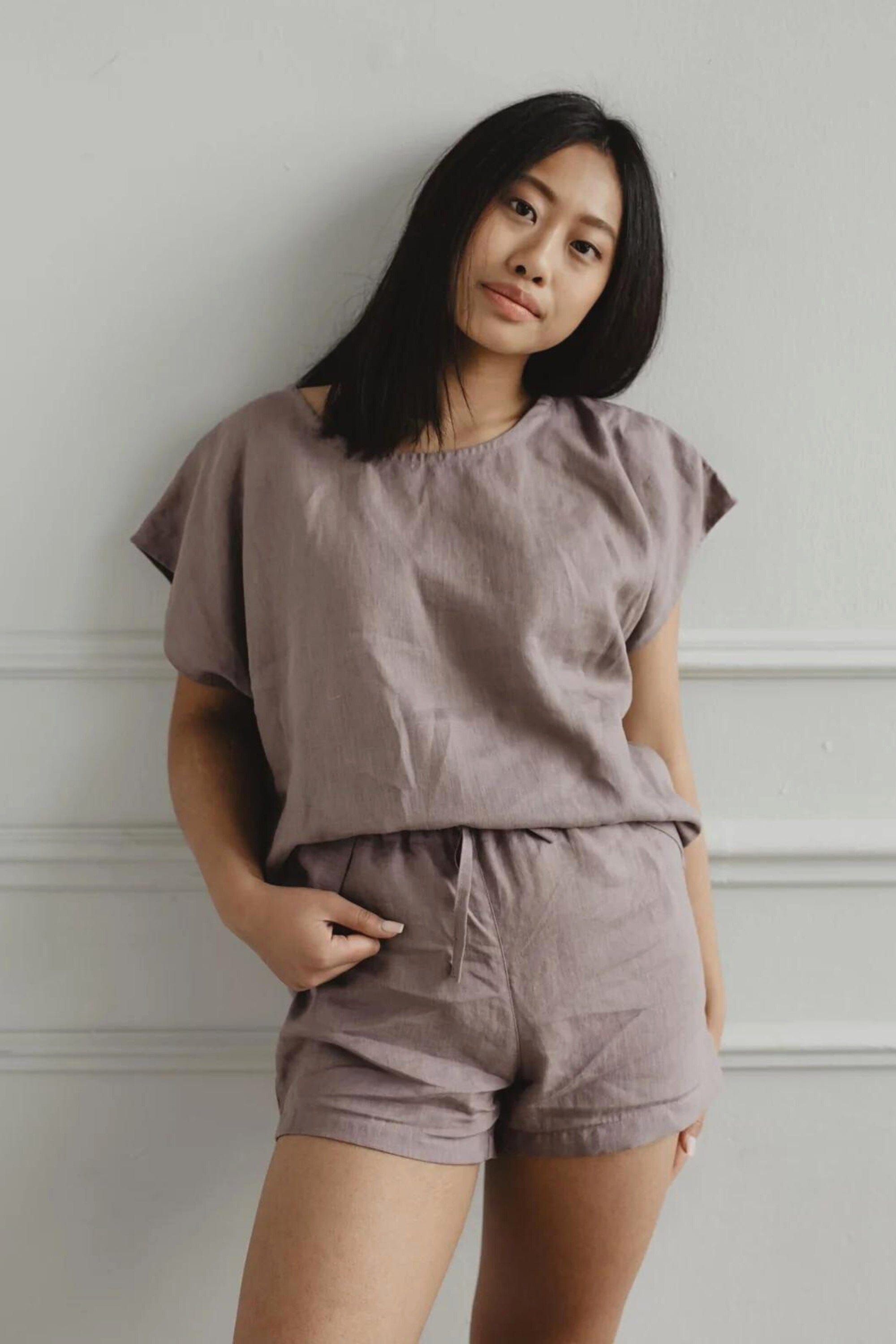 Cloud Nine Short Sleeve Linen Pajama Set