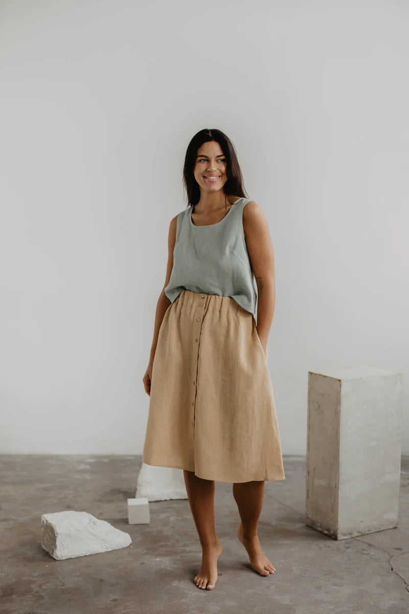 Daisy Linen Button Skirt