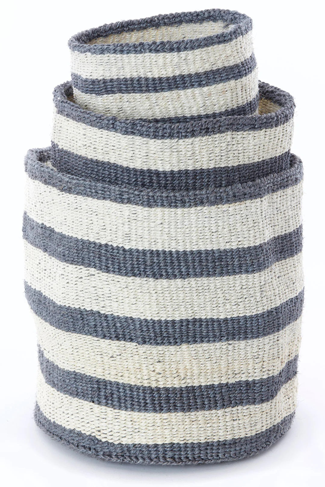 Dove Gray Stripe Sisal Bin Set