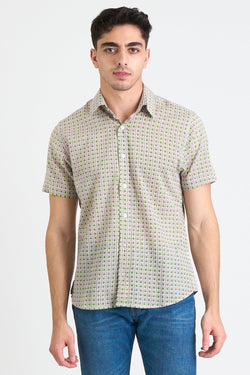 Men's Sheril Short Sleeve Shirt - Neon Green Grid