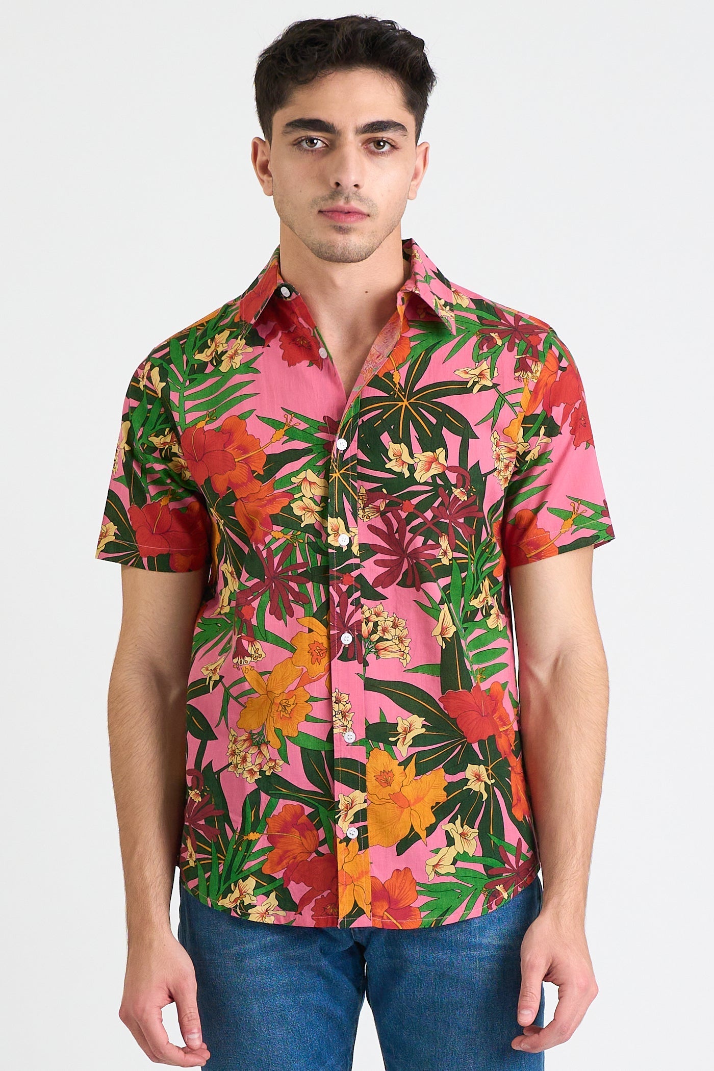 Men's Prat Short Sleeve Shirt - Pink Floral