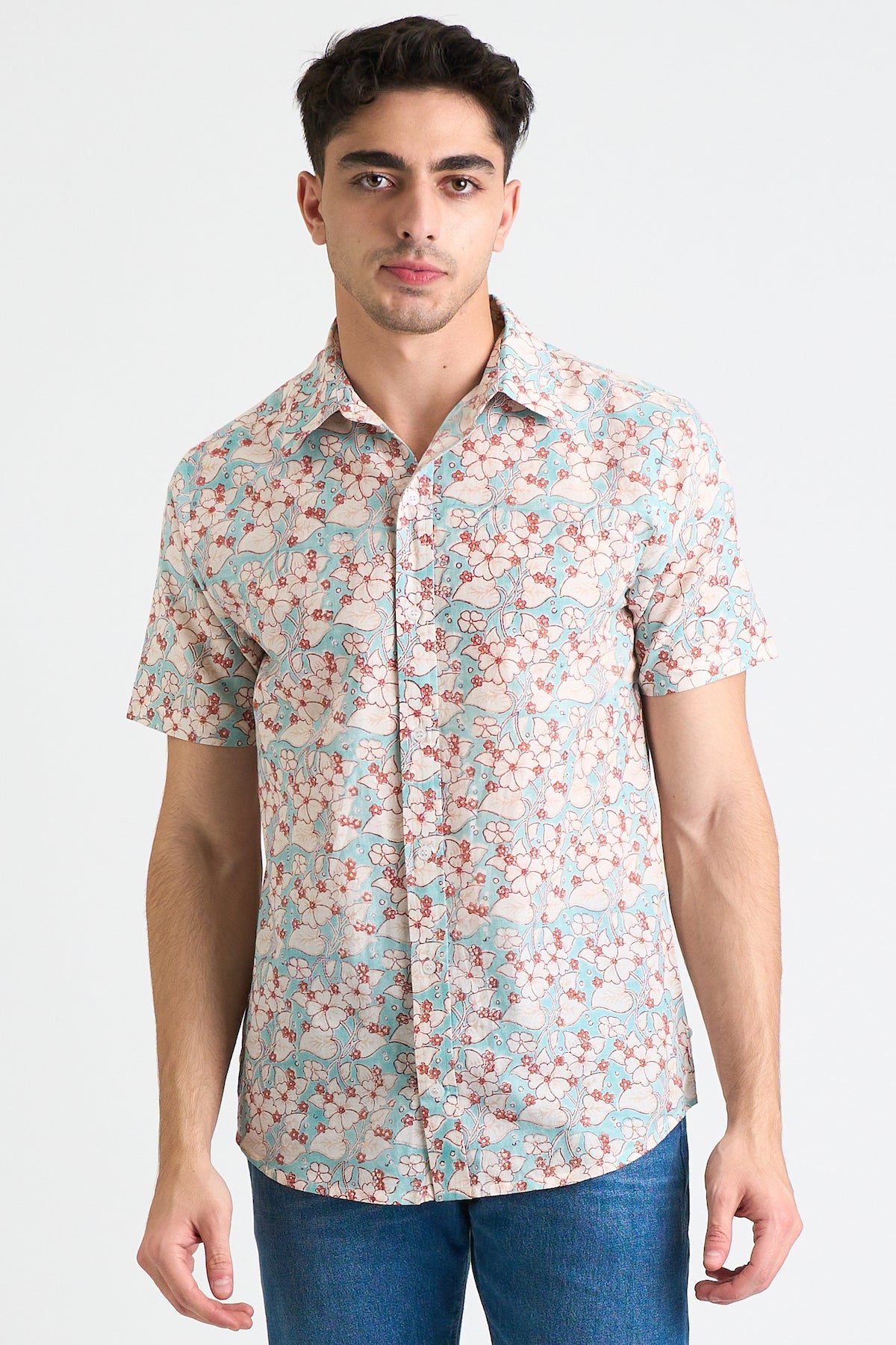 Men's Sheril Short Sleeve Shirt - Turquoise + White