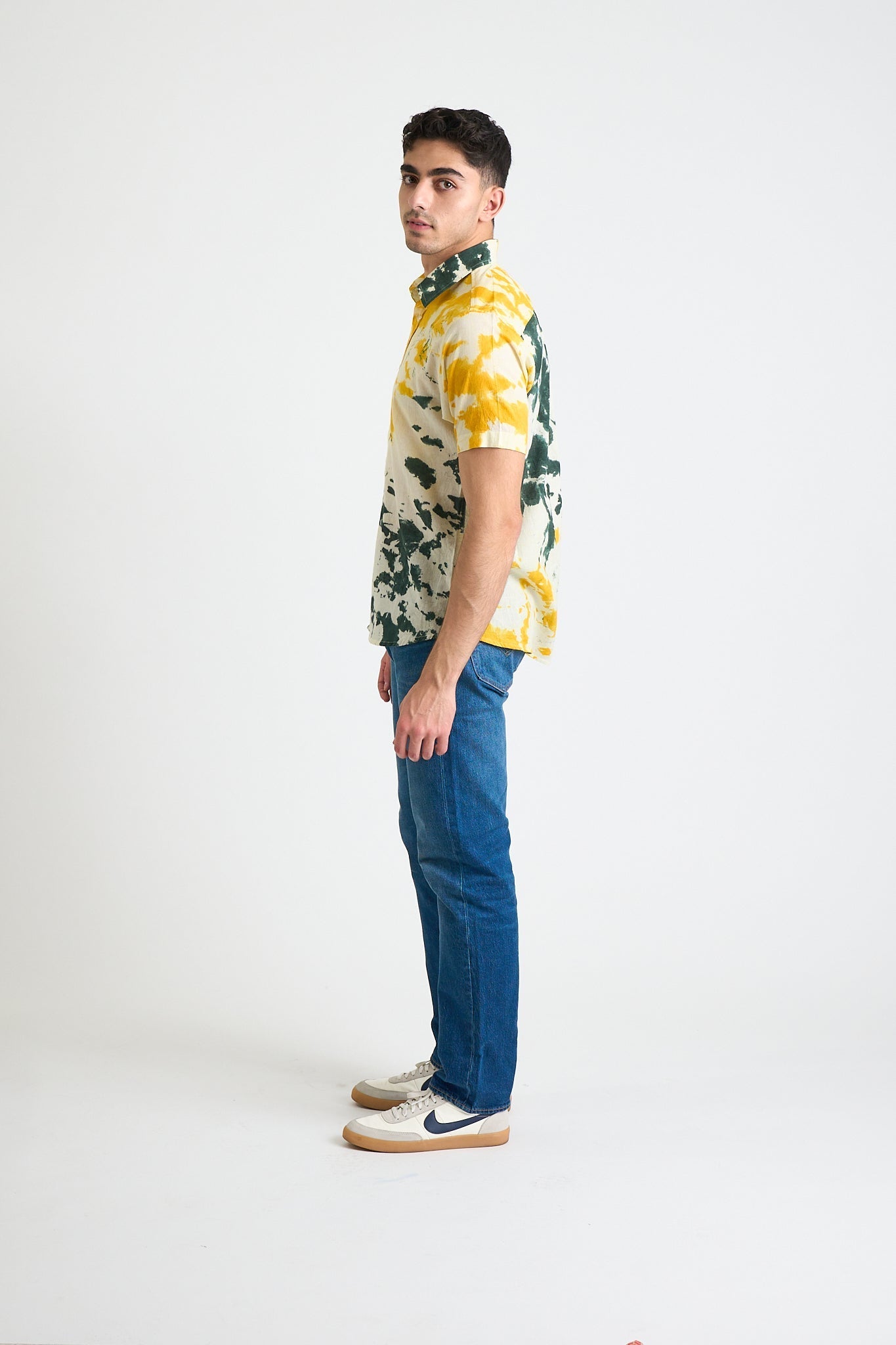 Men's Sheril Short Sleeve Shirt - Yellow +Green Lime