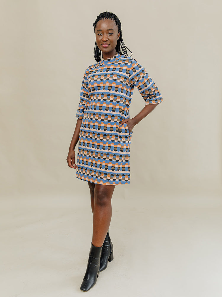 Eve Blue Circle Stripe Dress