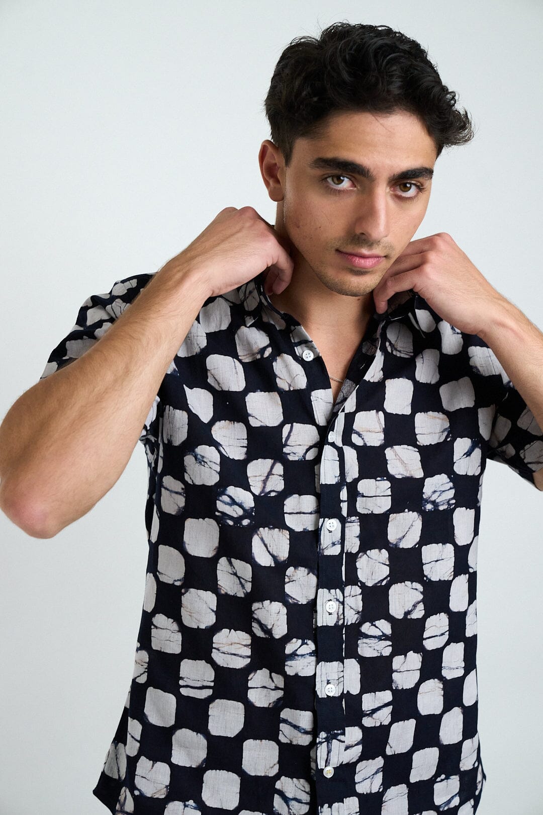 Men's Aby Short Sleeve Shirt - Black + Gray Chessboard