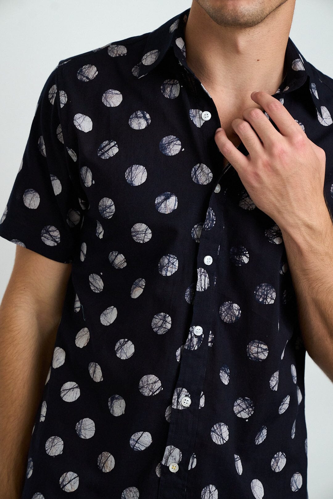 Men's Aby Short Sleeve Shirt - Black + White Dots