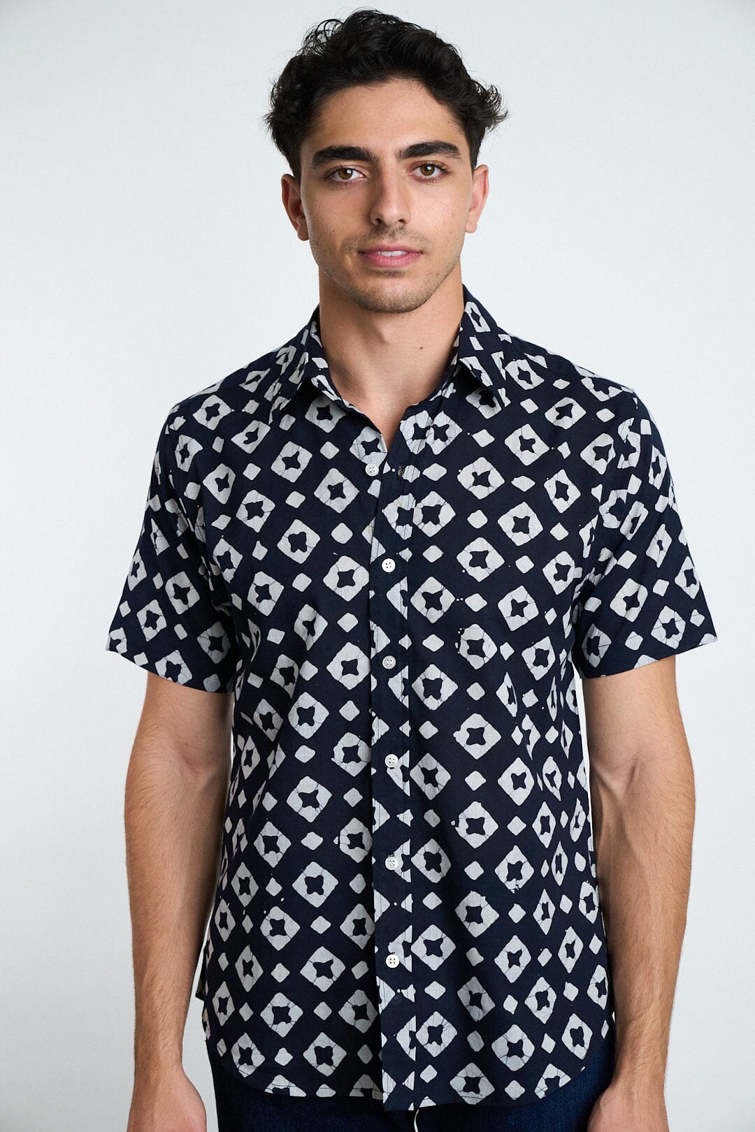 Men's Aby Short Sleeve Shirt - Black + White Diamond