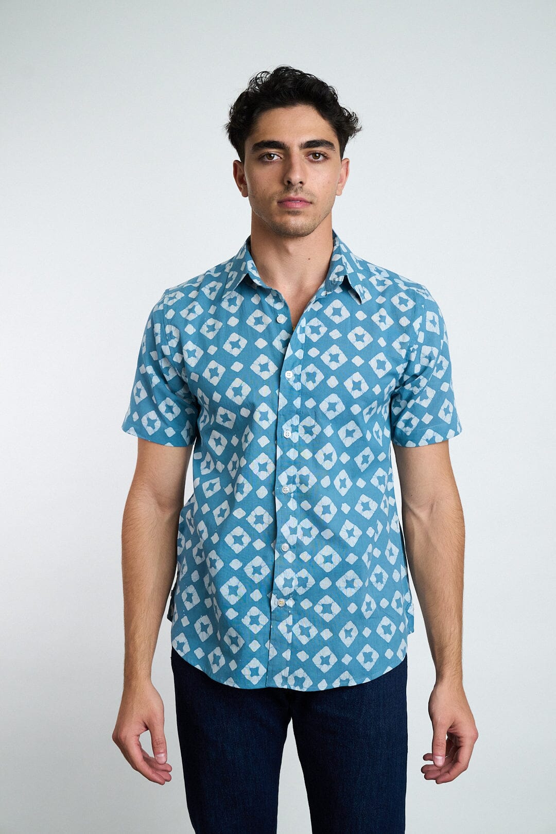 Men's Aby Short Sleeve Shirt - Blue + White Diamond