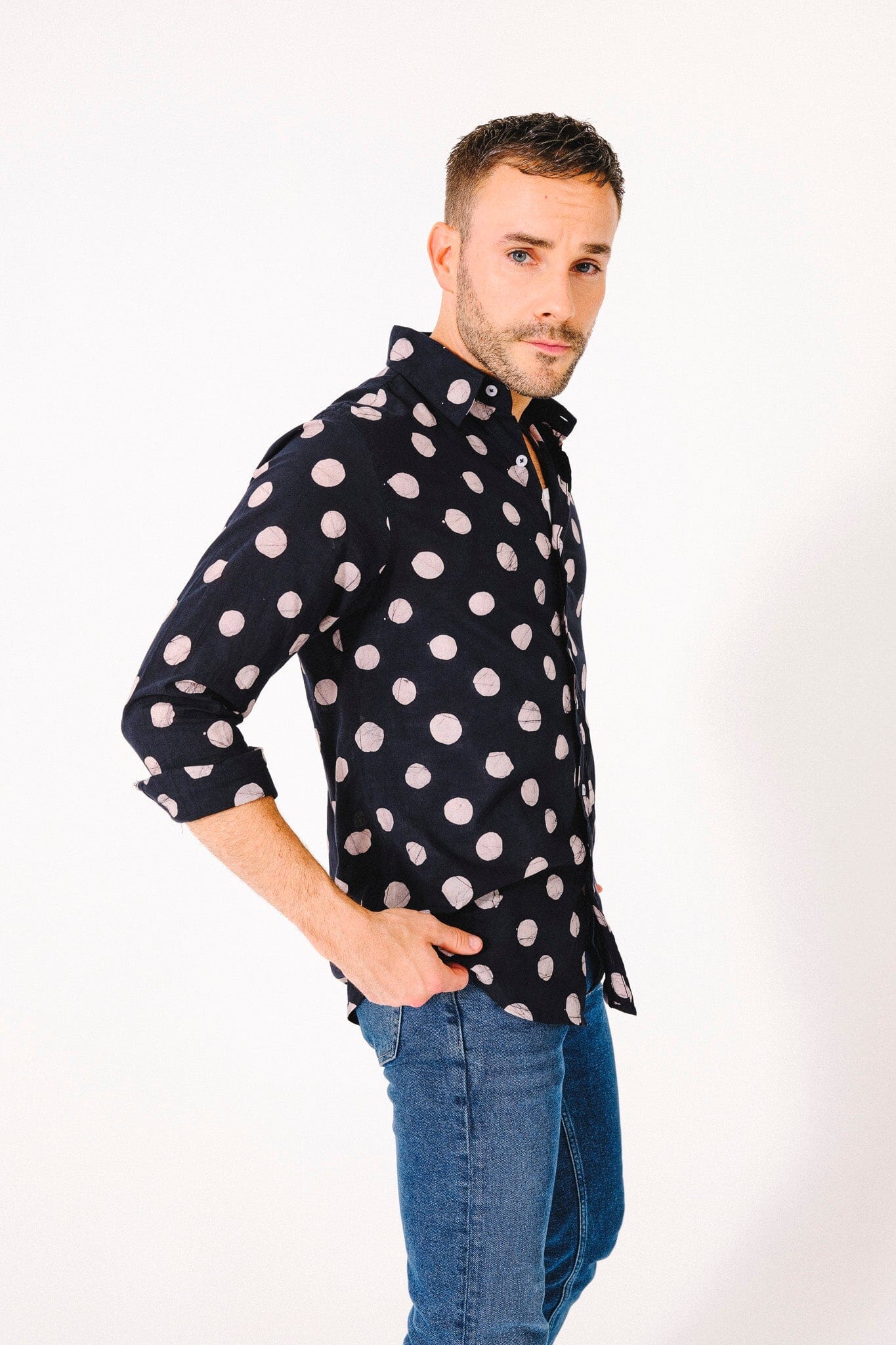 Amir Long Sleeve Shirt - Black and White Dots