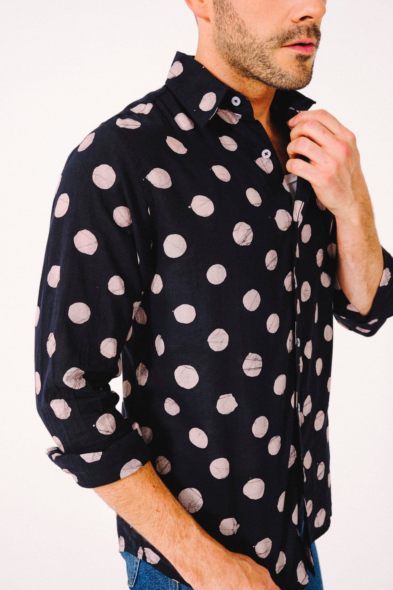 Amir Long Sleeve Shirt - Black and White Dots