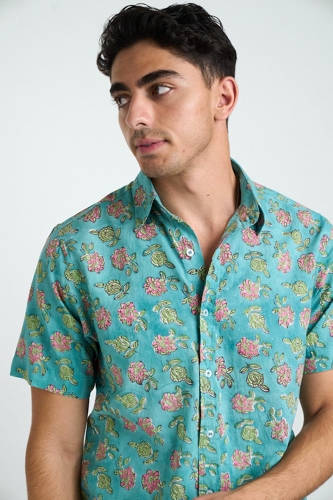 Men's Sheril Short Sleeve Shirt - Teal Floral